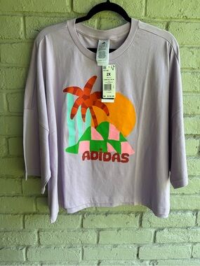 adidas Lavender Graphic Tee with Orange and Turquoise Print NWT SZ 2X